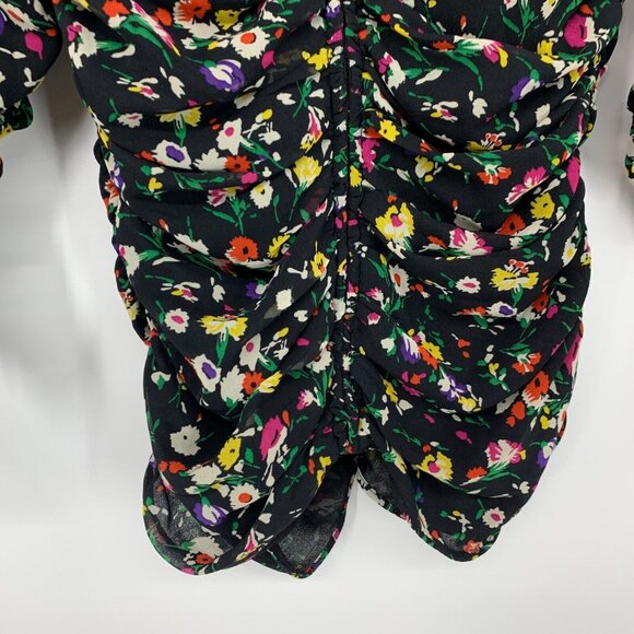 Zara Top Black Floral Print Ruched Off Shoulder Long Sleeve - Picture 10 of 11